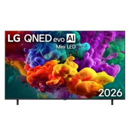 يُظهر المنظر الأمامي لتلفزيون LG QNED evo AI Mini LED QNED85، إصدار 2026، الشاشة وهي تمتلئ بانفجارات لونية نابضة وانسيابية تحاكي حركة الطلاء متعدد الألوان، بينما تمتزج سحب كثيفة من الألوان بسلاسة تامة2