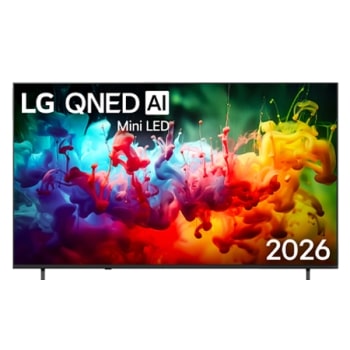 الواجهة الأمامية لتلفزيون LG QNED AI Mini LED QNED70، الذي تم طرحه في عام 2026، تملأ الشاشة بلمسات حية وسلسة من الحركة متعددة الألوان، حيث تتوزع الألوان الدقيقة بطبقات ناعمة عبر الشاشة.1