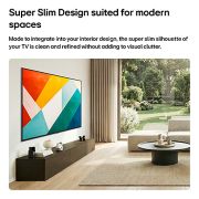 LG تلفزيون LG QNED evo AI QNED85 Mini LED 4K الذكي مقاس 75 بوصة، إصدار 2026, يتم تثبيت تلفزيون LG QNED evo AI Mini LED QNED85 بتصميمه النحيف للغاية على الحائط في مساحة معيشة مفتوحة ومشرقة، وينسجم مع الديكور الداخلي بينما يعرض أعمالًا فنية تجريدية هندسية جريئة., 75QNED85B6T, thumbnail 13