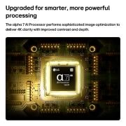 LG تلفزيون LG QNED AI QNED70 Mini LED 4K الذكي مقاس 85 بوصة، إصدار 2026, يتألق معالج alpha 7 AI Processor 4K Gen9 في LG QNED AI Mini LED QNED70 في وسط لوحة دوائر كهربائية صفراء، مما يبرز معالجة الذكاء الاصطناعي الأكثر ذكاءً وقوة التي تعزز وضوح الصورة بدقة 4K مع تحسين التبا, 85QNED70B6T, thumbnail 6