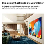 LG تلفزيون LG QNED evo AI QNED85 Mini LED 4K الذكي مقاس 100 بوصة، إصدار 2026, يُثبَّت تلفزيون LG QNED evo AI Mini LED QNED85 بتصميمه النحيف على الحائط في مساحة معيشة مشرقة ومفتوحة، ليبرز بهيكل أنيق ينسجم بسلاسة مع الديكور الداخلي، بينما يعرض عملاً فنّيًا تجريديًا جريئًا بألوان , 100QNED85B8, thumbnail 14