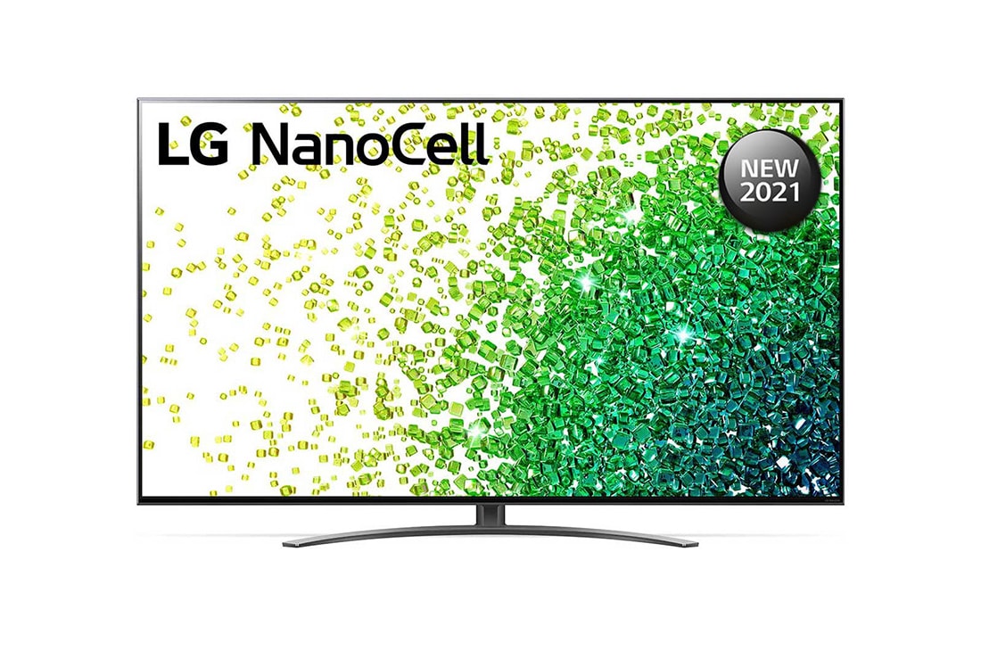 LG تلفزيون NanoCell مقاس 65 بوصة من مجموعة NANO86، بتصميم الشاشة السينمائية 4K وتقنية HDR النشطة ومنصة WebOS الذكية وميزة التعتيم الموضعي مع تقنية ThinQ AI, منظر أمامي لتلفزيون NanoCell من إل جي, 65NANO86VPA