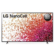 LG تلفزيون NanoCell 86 بوصة من مجموعة NANO75، بتصميم الشاشة السينمائية 4K بتقنية HDR السينمائية ومنصة WebOS الذكية وميزة تعتيم المصفوفة الكاملة الاحترافي مع تقنية ThinQ AI, منظر أمامي لتلفزيون NanoCell من إل جي, 86NANO75VPA, thumbnail 2