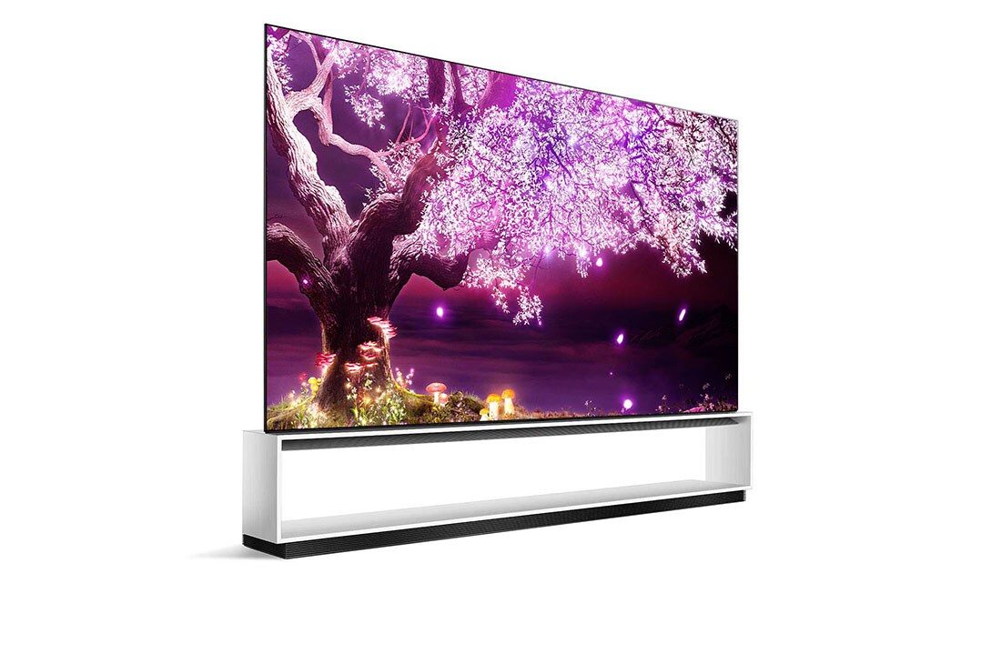 LG تلفزيون OLED 88 بوصة من مجموعة Z1 من إل جي، تصميم المعرض بتقنية HDR السينمائية ومنصة WebOS الذكية وتقنية ThinQ AI, مظهر جانبي 30 درجة, OLED88Z1PVA, thumbnail 7