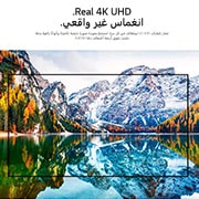 LG تلفزيون UHD مقاس 86 بوصة من مجموعة UP80 من إل جي، بتصميم الشاشة السينمائية وتقنية 4K Cinema HDR ومنصة webOS الذكية وتقنية ThinQ AI, شاشة تلفاز تصور مشهد الجبل والبحيرة مكبرة, 86UP8050PVB, thumbnail 3