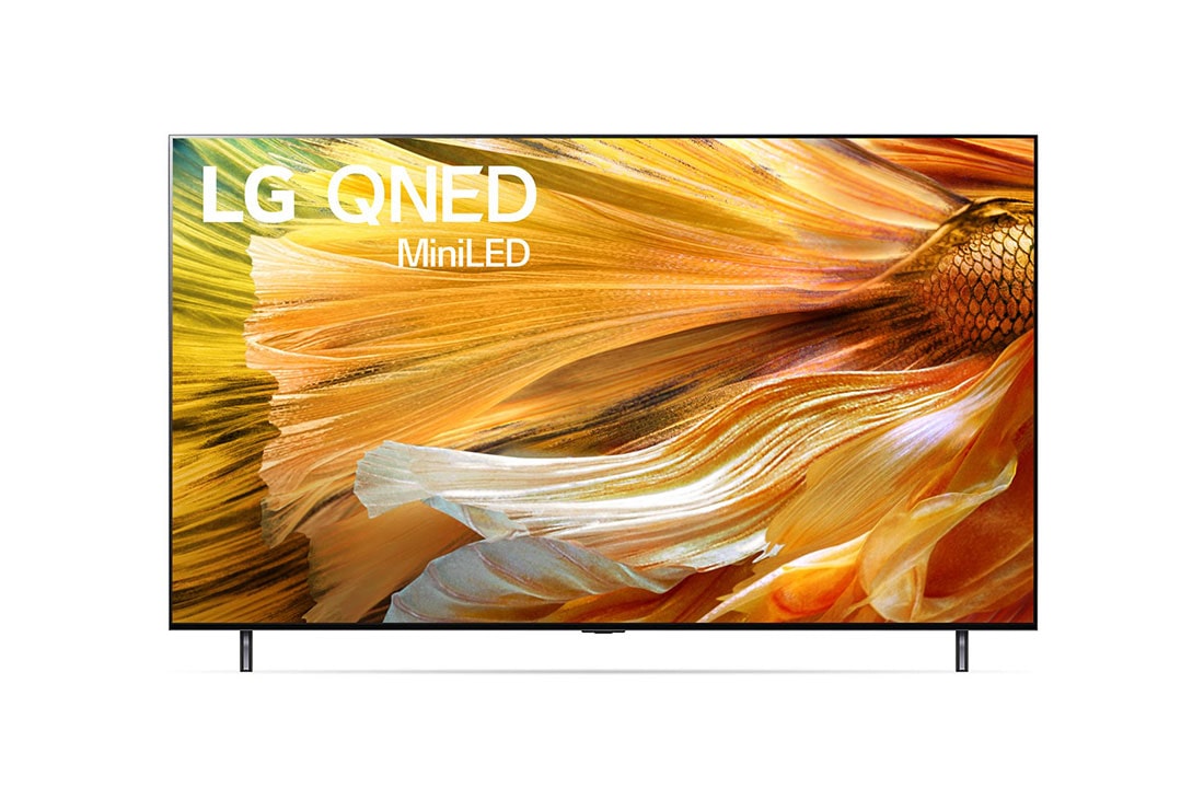 LG تلفزيون QNED 75 بوصة من مجموعة QNED90، تصميم شاشة سينمائية 4K بتقنية HDR السينمائية ومنصة WebOS الذكية وميزة تقنية ThinQ AI Mini LED, منظر أمامي لتلفزيون QNED من إل جي, 75QNED90VPA