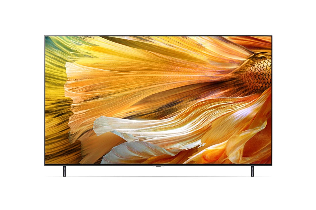 LG تلفزيون QNED 75 بوصة من مجموعة QNED90، تصميم شاشة سينمائية 4K بتقنية HDR السينمائية ومنصة WebOS الذكية وميزة تقنية ThinQ AI Mini LED, مظهر أمامي مع صورة ملء الفراغات, 75QNED90VPA, thumbnail 4