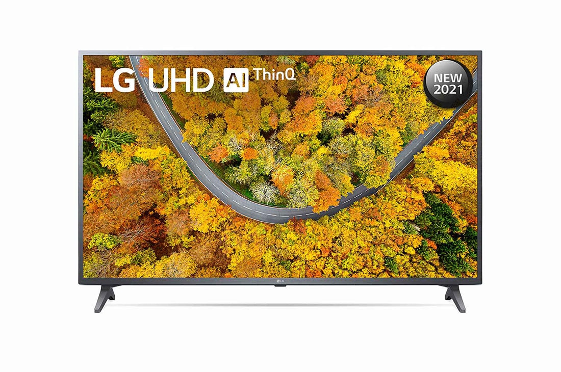 LG تلفزيون UHD 65 بوصة من مجموعة UP75 مع تقنية 4K HDR النشطة وتقنية ThinQ AI, front view with infill image, 65UP7500PVG