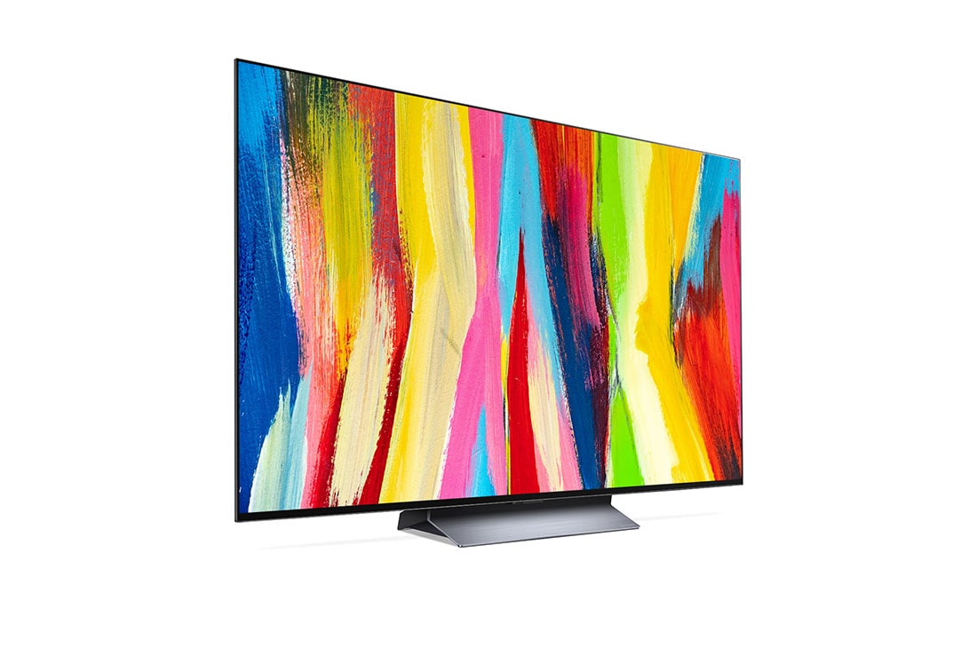 LG تلفزيون LG OLED evo بحجم 55 بوصة من السلسلة C2 بتصميم شاشة سينمائية بدقة وضوح 4K بتقنية Cinema HDR ويعمل بنظام التشغيل webOS22 مع تقنية الذكاء الاصطناعي ThinQ وتقنية تعتيم البكسل, مظهر جانبي بزاوية طفيفة, OLED55C26LA, thumbnail 5
