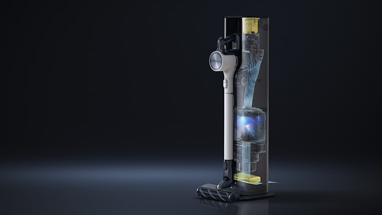 تُظهر الرسوم المتحركة كيف يتم إفراغ الغبار تلقائيًا عند الاتصال بمحطة الإرساء.