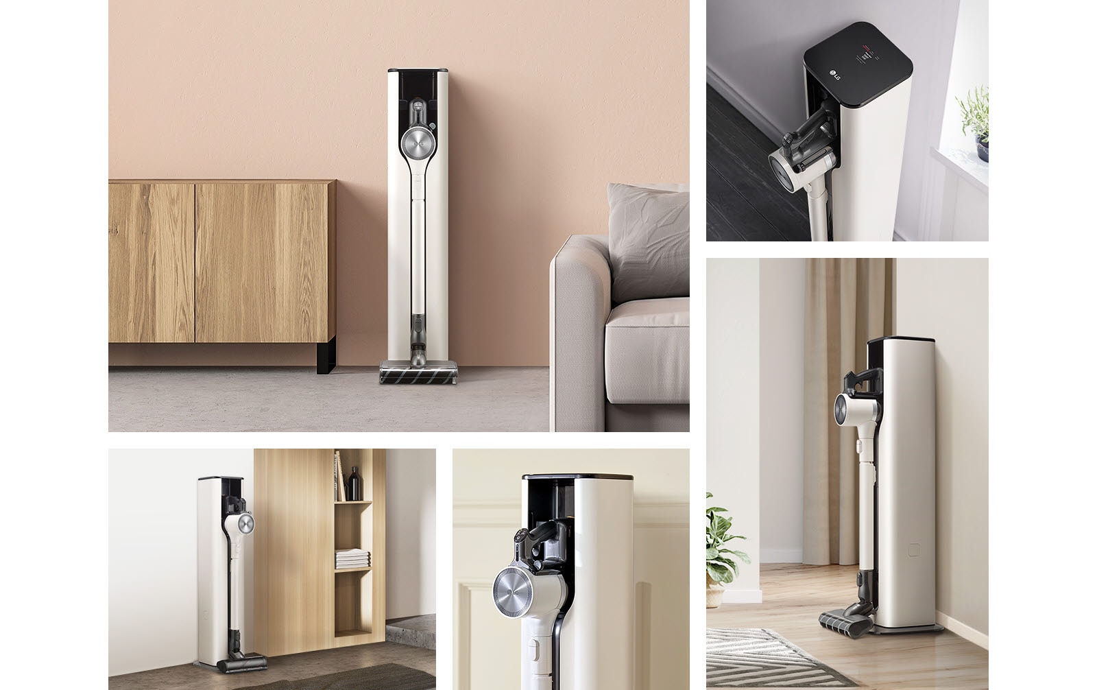 صورة توضح المكانس الكهربائية من زوايا مختلفة في مساحة داخلية حديثة.