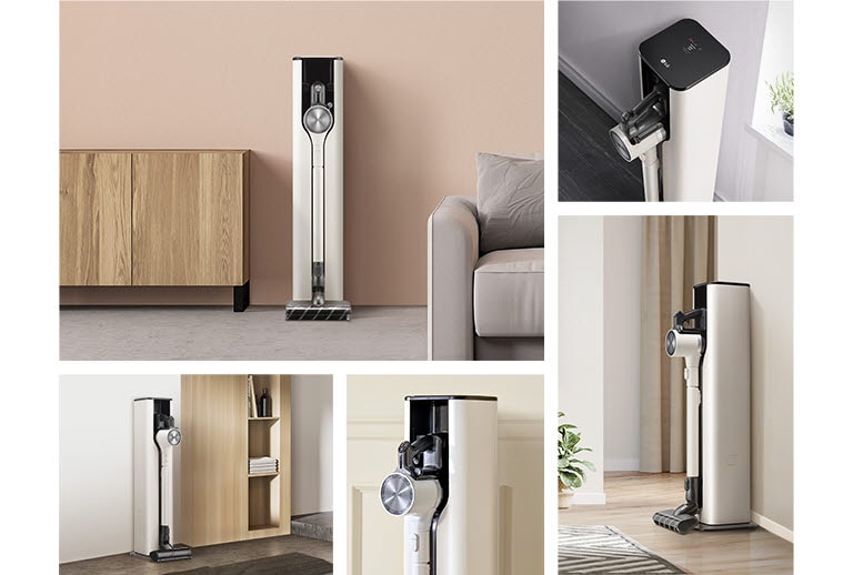 صورة توضح المكانس الكهربائية من زوايا مختلفة في مساحة داخلية حديثة.