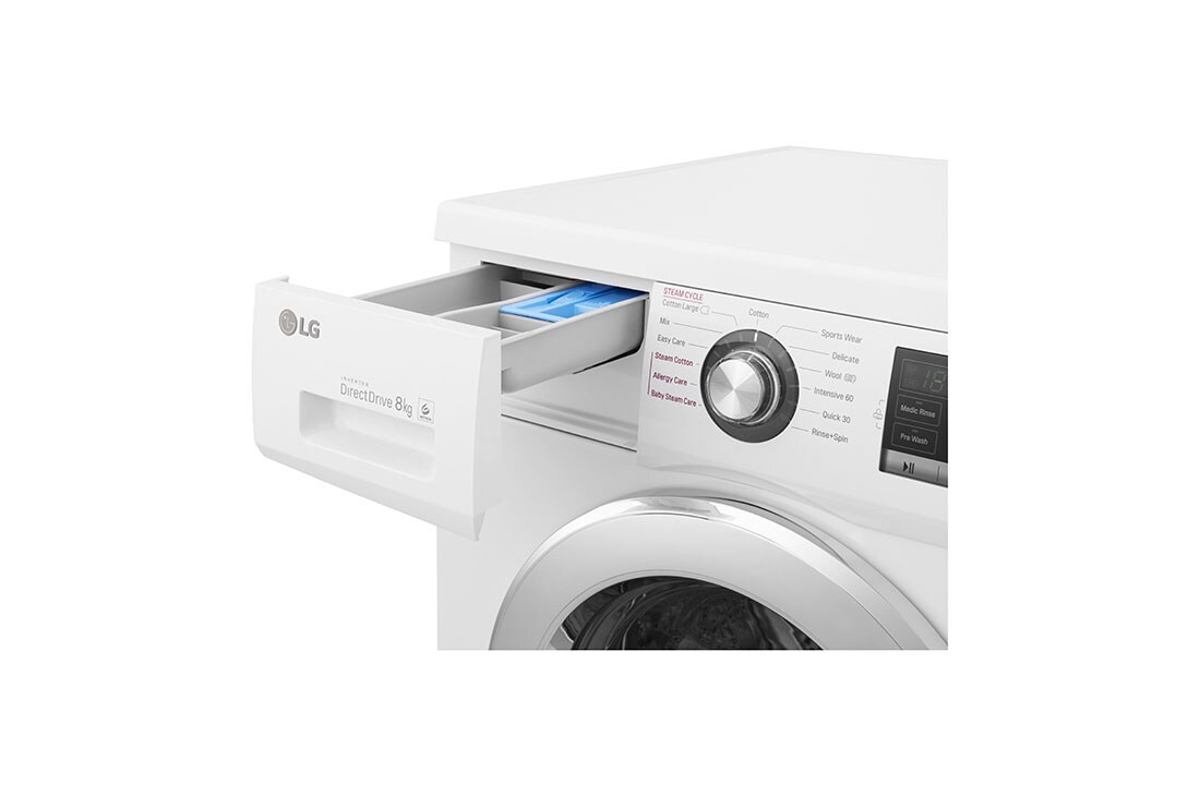 LG  غسالة تحميل أمامي 8كجم، محرك الدفع المباشر 6 حركات, تقنية العمل بالبخار, FH4G6TDY2, thumbnail 7