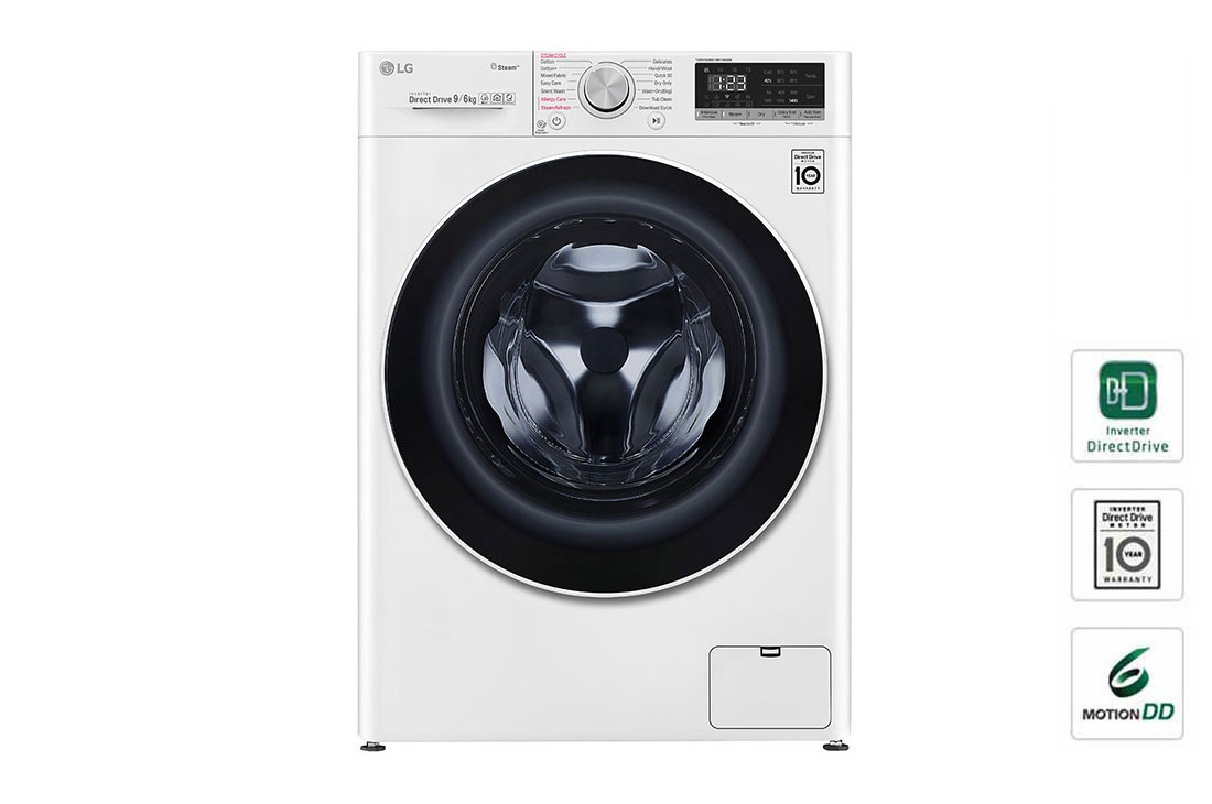 LG غسالة ومجففة 9/6 كجم Vivace، سعة أكبر، AI DD ، تقنية البخار, F4V5VGP0W