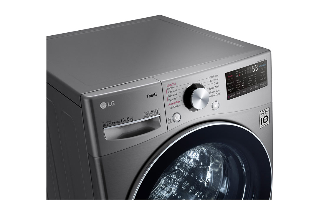 LG غسالة ومجففة 15/8 كجم، الذكاء الاصطناعي، تيربو ووش, صورة للوحة اليسرى العلوية, F15L9DGD, thumbnail 4