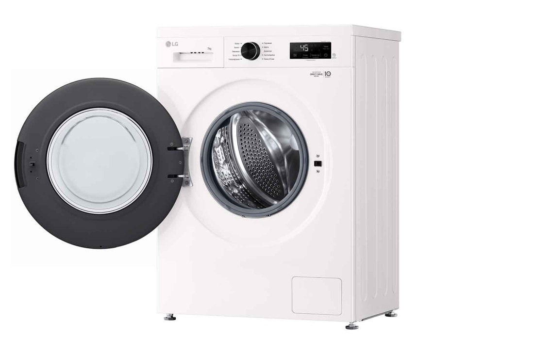 LG جديد غسالة سعة 7 كجم تحميل أمامي بمحرك الدفع المباشر، 6 حركات لغسيل قوي، تنظيف الحوض، وتشخيص ذكي 2025, 10_VB-F_7kg_EssenceWhite_F2Y1HYP65P_F2Y1HS6W_RA_RightSideOpen_slim, F2Y1HYP65P, thumbnail 10