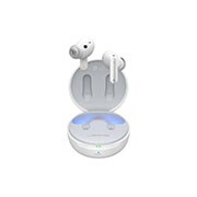 LG TONE Free FP8 - سماعات أذن لاسلكية بتقنية UVnano محسّنة لإلغاء الضوضاء, 'منظر علوي للحامل وهو مفتوح وتظهر سماعات الأذن أمامه من زاوية جانبية., TONE-FP8W, thumbnail 15