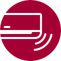 A red circular icon with an air conditioner unit emitting curved wave lines, representing the soft ultrasonic wave feature.	