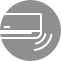A red circular icon with an air conditioner unit emitting curved wave lines, representing the soft ultrasonic wave feature.	