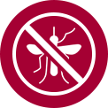 A red circular icon featuring a mosquito with a prohibition slash, signifying the independent mosquito repellent function.	