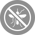 A red circular icon featuring a mosquito with a prohibition slash, signifying the independent mosquito repellent function.	