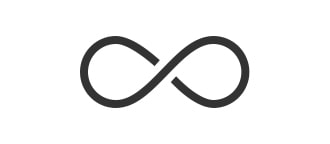 A black infinity symbol on a white background, representing the non-stop, continuous cooling operation.	