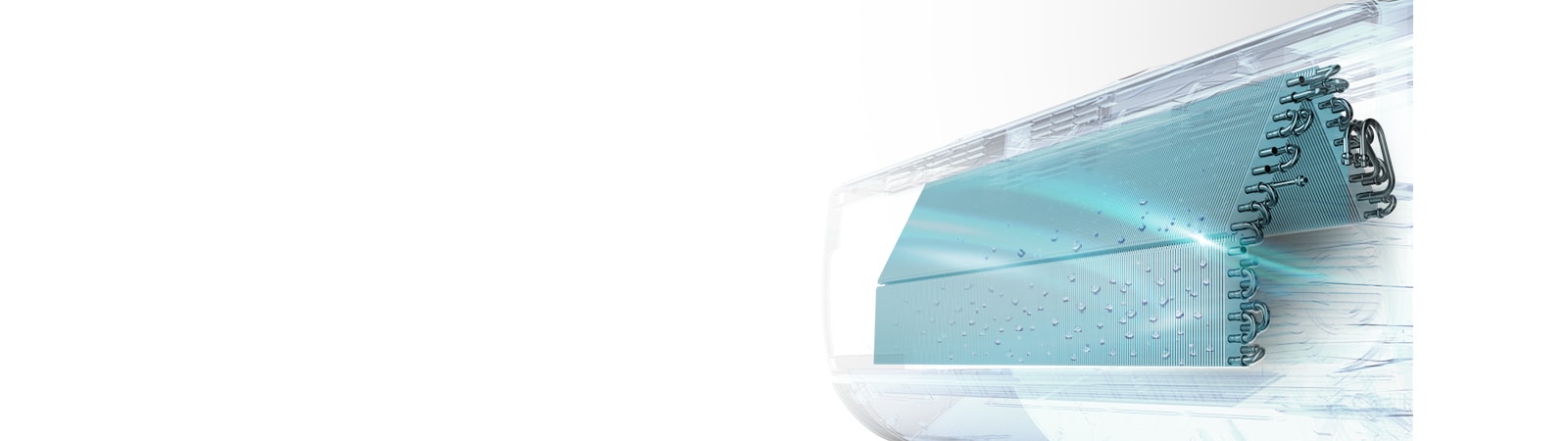 A transparent view of an AC unit's internal evaporator being dried by Auto Clean+ to remove moisture and keep it fresh.	