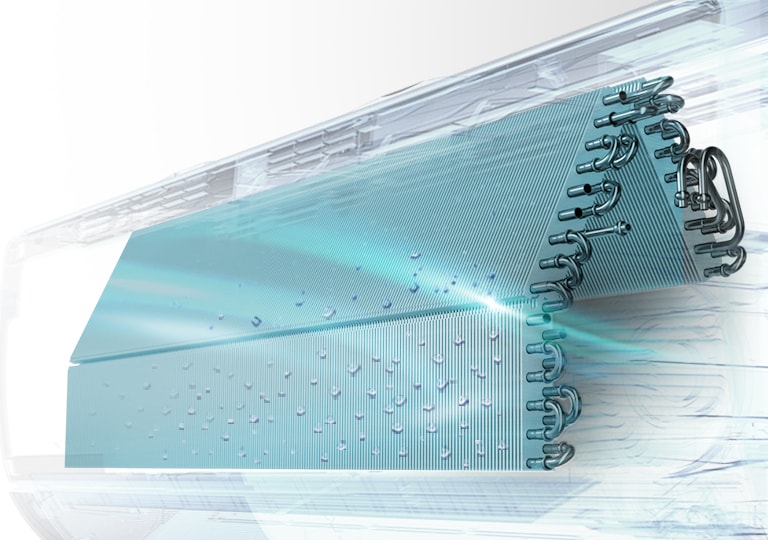 A transparent view of an AC unit's internal evaporator being dried by Auto Clean+ to remove moisture and keep it fresh.	