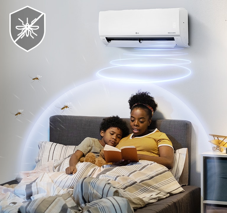 Mother and child protected from mosquitoes by Mosquito Away ultrasonic wave.