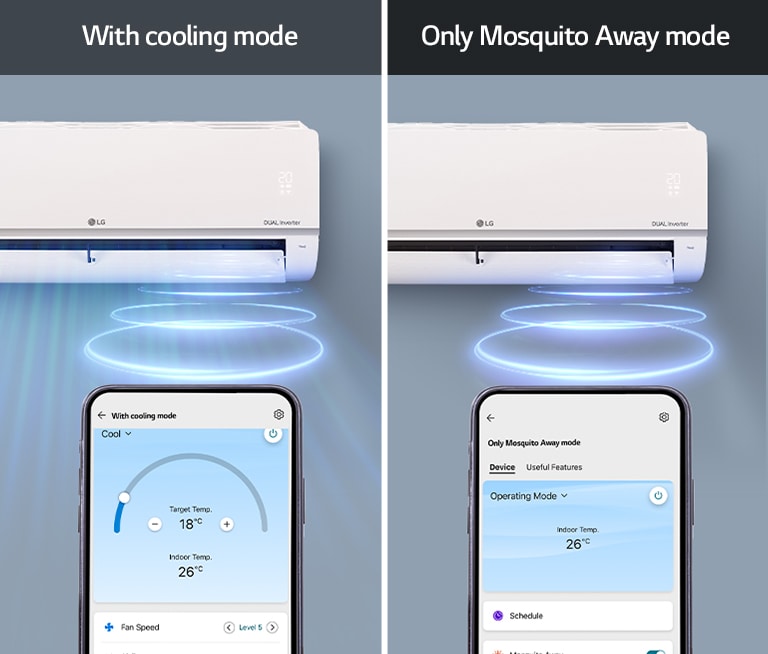 The comparison between being able to use cooling mode with Mosquito Away mode and just using only Mosquito Away mode.