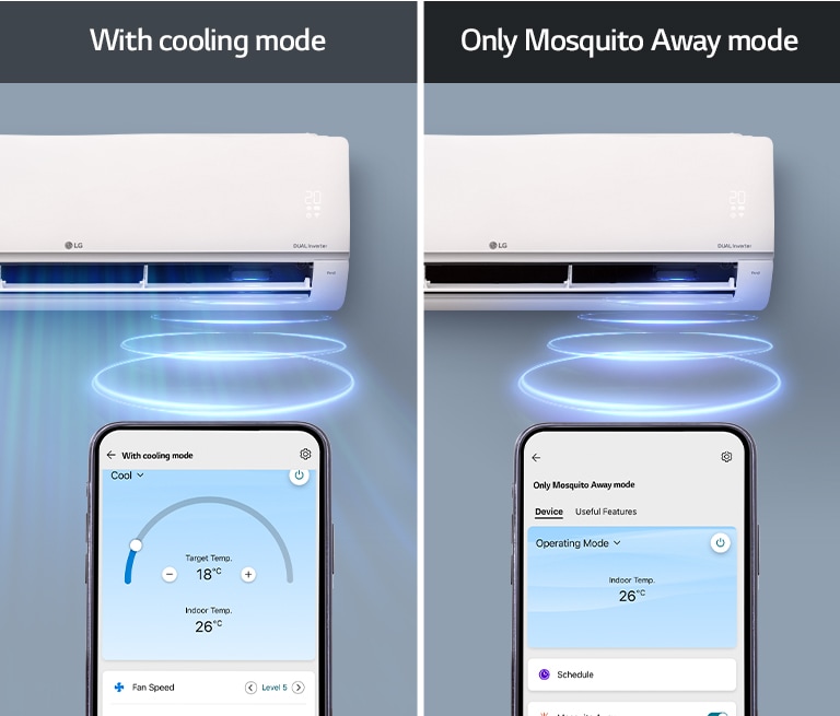 The comparison between being able to use cooling mode with Mosquito Away mode and just using only Mosquito Away mode.