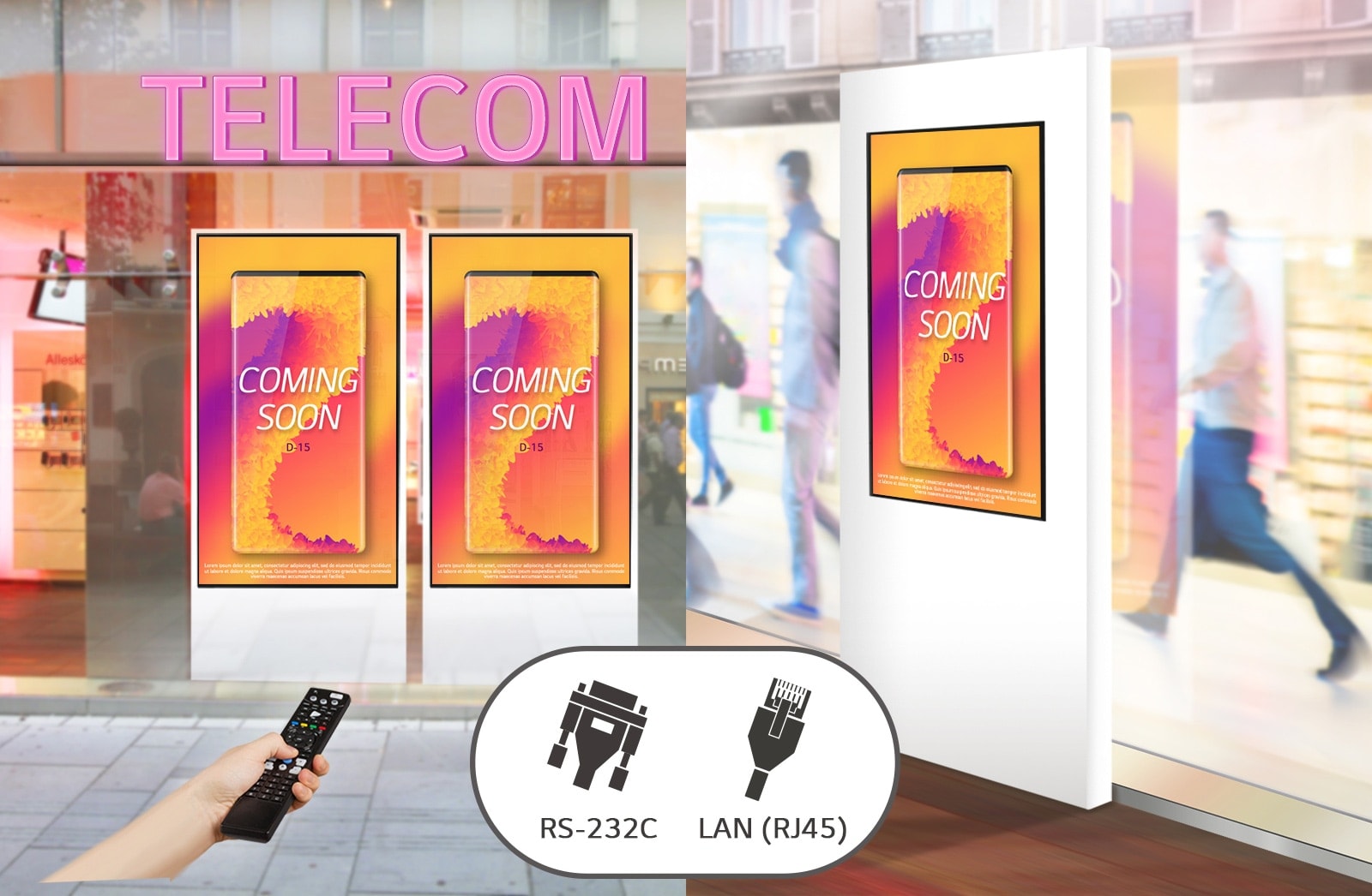 It operates double-sided displays simultaneously with one remote control.