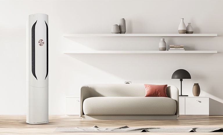 White based living room interior with air conditioner