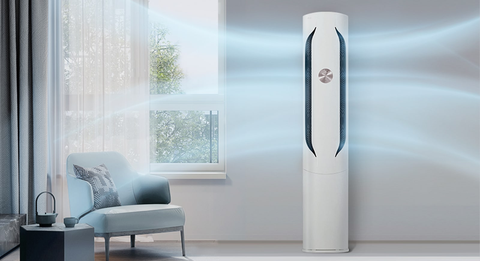 The air conditioner blowing the cooling and cleaning wind