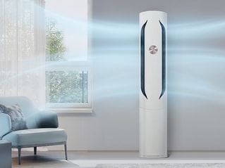 The air conditioner blowing the cooling and cleaning wind