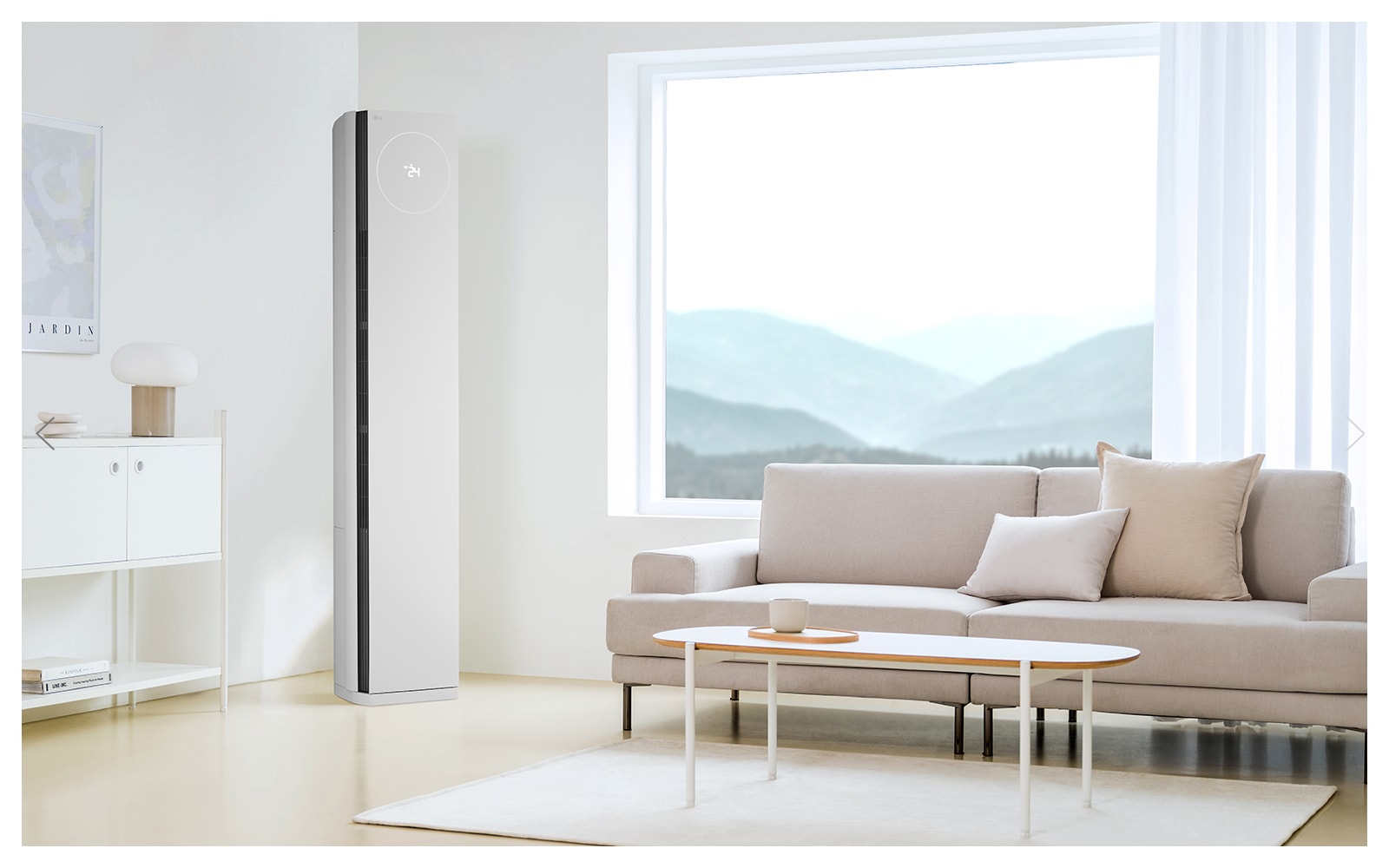 White based living room interior with air conditioner