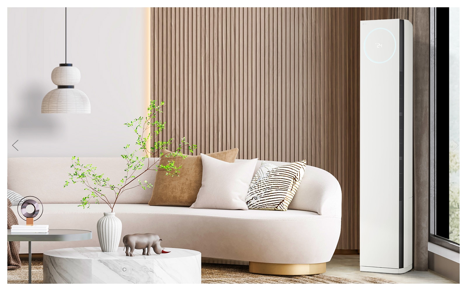 Wood based living room interior with air conditioner