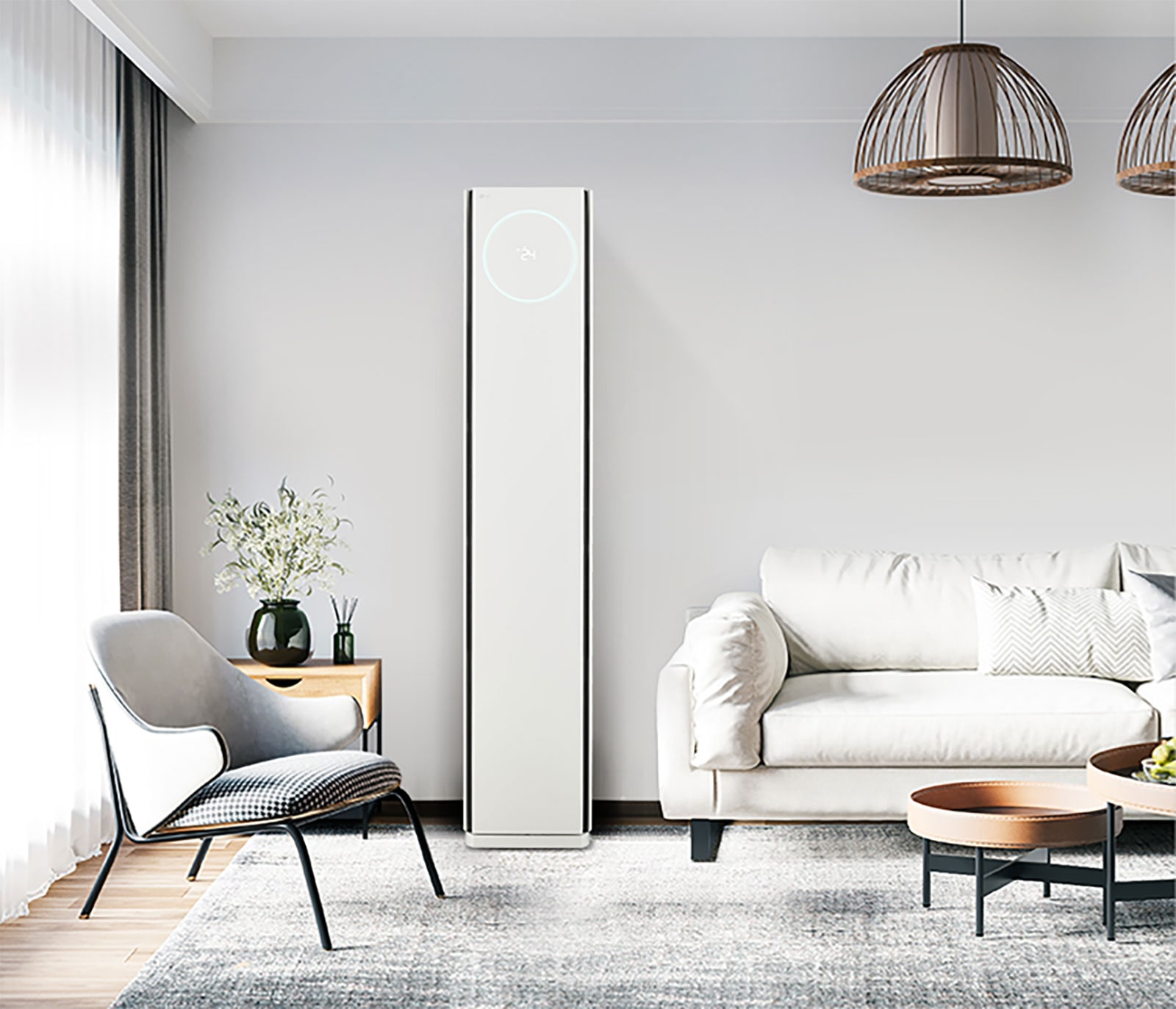 Modern living room interior with air conditioner based on the white color