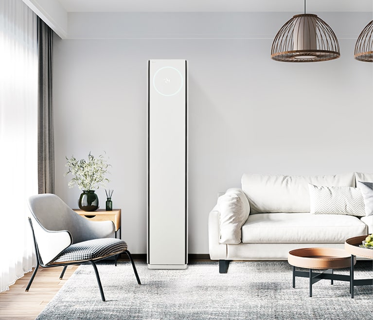 Modern living room interior with air conditioner based on the white color