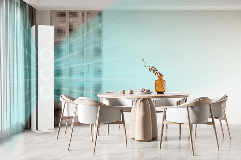 The air conditioner blowing the cooling wind intensively to the direction people want