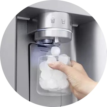 A pile of small, clear round ice balls stacked together.