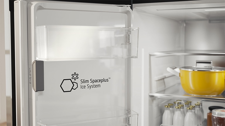 A compact ice maker creates more space inside the refrigerator.