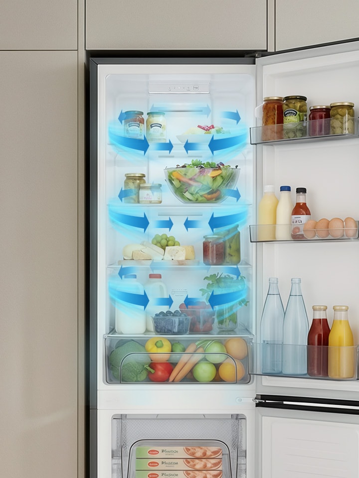 LG Bottom Freezer Refrigerator m226mpybam featuring Multi Air Flow for even cooling and optimal temperature distribution.