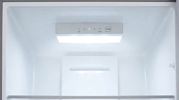 LG Bottom Freezer Refrigerator m226mpybam with Top LED Lighting for a bright, clear interior.