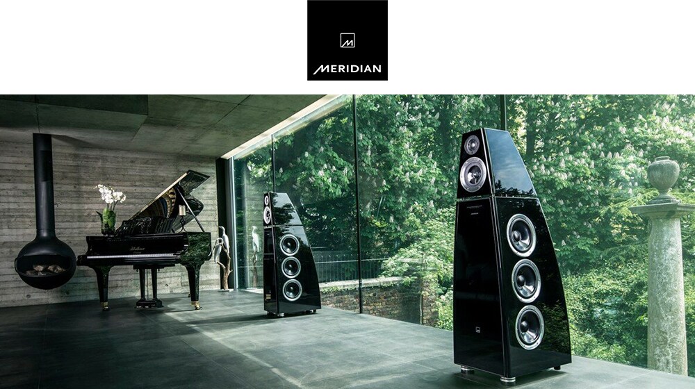 An Images of two Meridian Audios placed in a premium space.