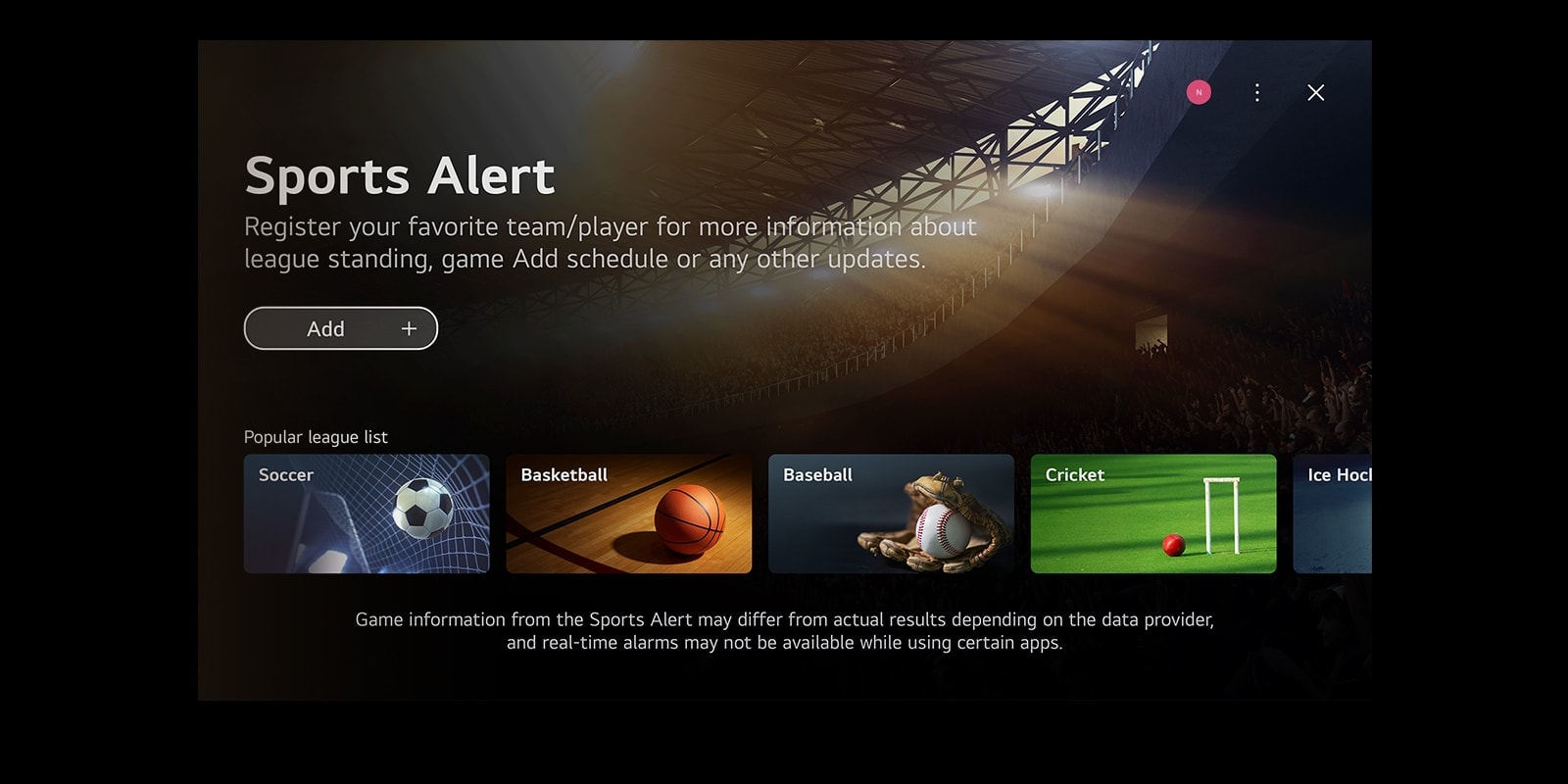webOS's home screen and the cursor clicks on the Game Quick Card and then the Sports Quick Card, both of which lead to screens with related content.