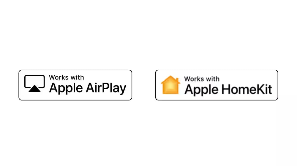 There are four logos displaced in order – Works with Apple AirPlay, Works with Apple HomeKit. 