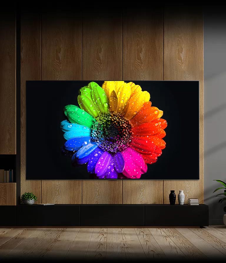 Mini LED lights inside TV light up and fill in entire TV monitor and turns into very colorful flower on TV in the end.