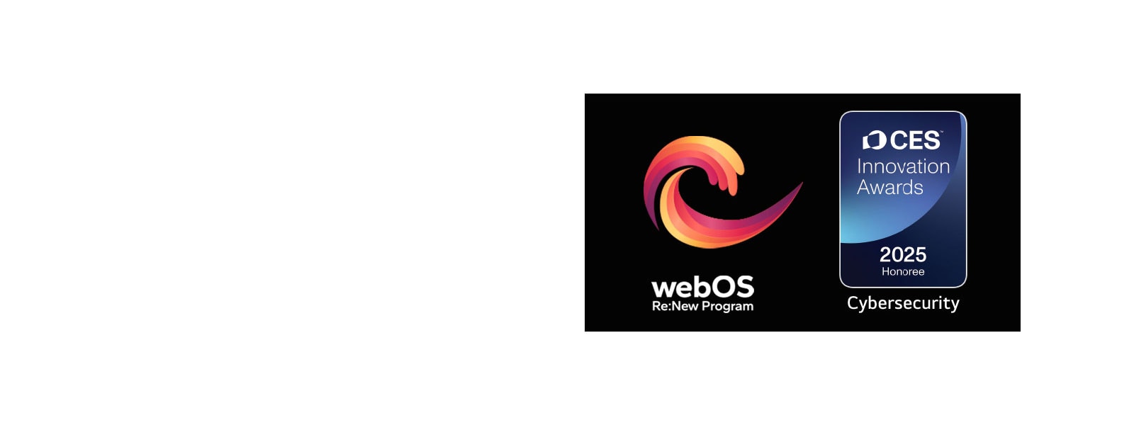 webOS Re:New Program logo and name with the CES Innovation Awards 2025 Honoree badge near it. 
