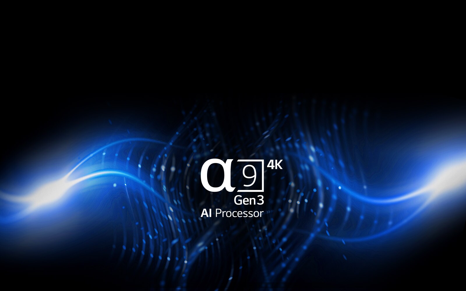 The 3rd generation alpha 9 AI processor logo on black and blue graphic background